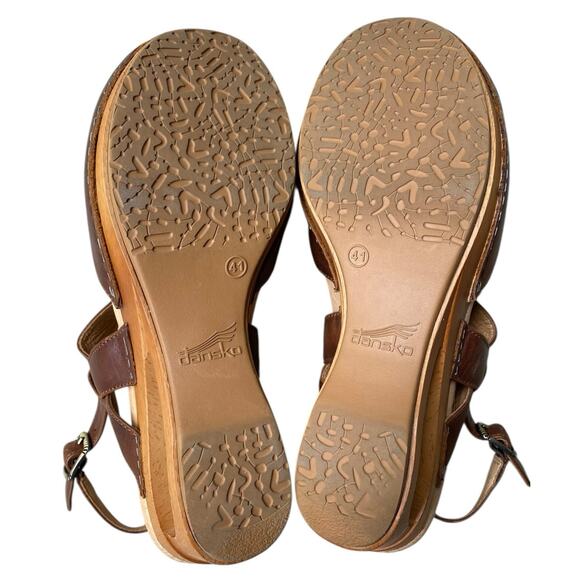 Dansko Taci Brown Leather Mary Jane Wedge Clogs EU 41 US 11 Cottage Boho Neutral - Picture 10 of 15